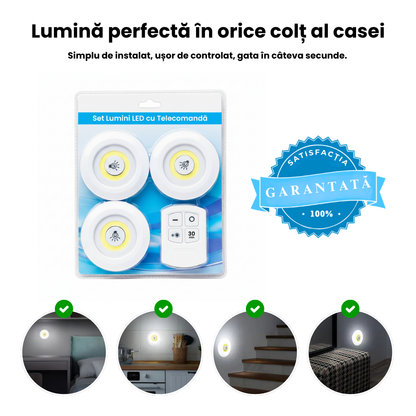 Set 3 Lumini LED cu Telecomandă
