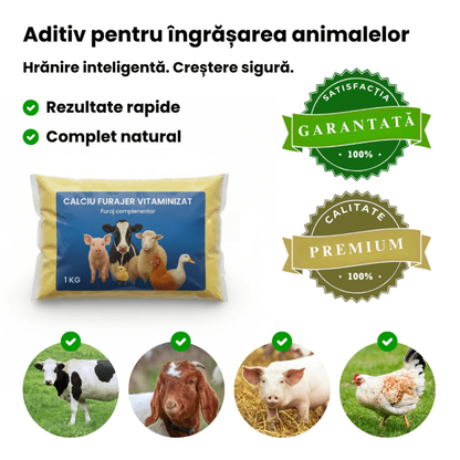Sac de 1 kg de calciu furajer vitaminizat, cu porc, vacă, capră și găină